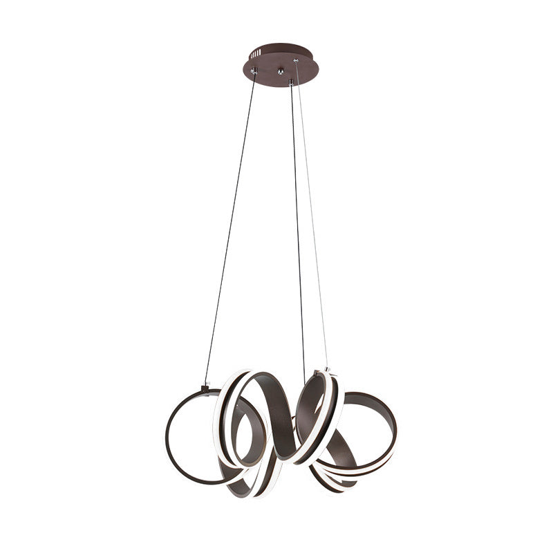 Contemporary Acrylic Led Chandelier Light - Seamless Whirl Design Brown Hanging Ceiling Lamp