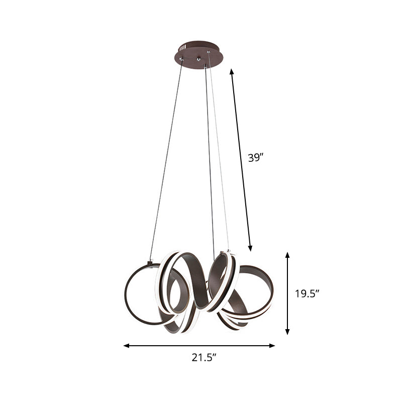 Contemporary Acrylic Led Chandelier Light - Seamless Whirl Design Brown Hanging Ceiling Lamp