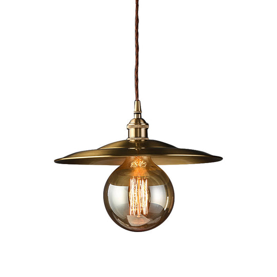 Mid Century Metallic Pendant Light With Adjustable Brass Cord - 1-Light Ceiling Fixture