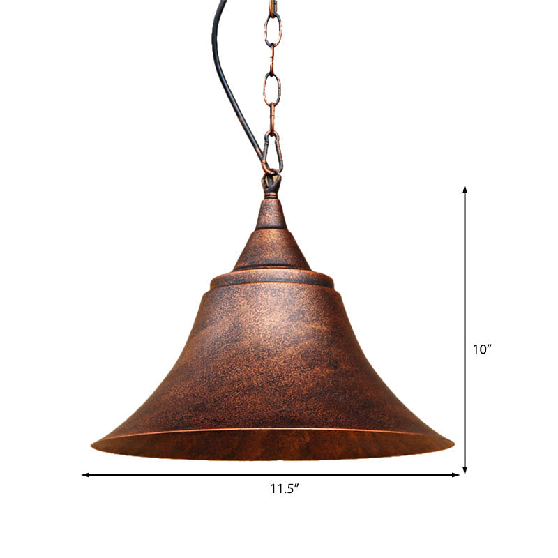 Rust Finish Bell Pendant Light - Farmhouse Style, Wrought Iron, 1-Bulb - Restaurant Ceiling Mount