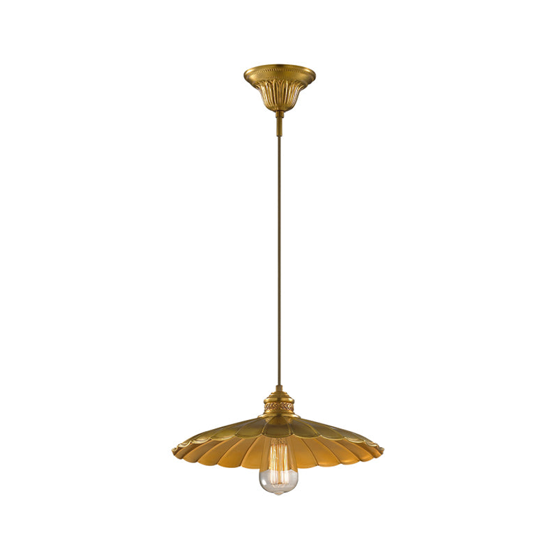 Farmhouse Vintage Style Scalloped Brass Pendant Lamp