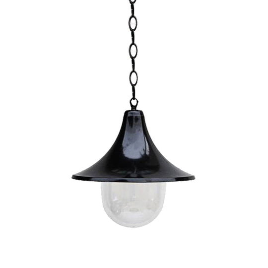 Outdoor Antique Flared Pendant Light with Clear Glass Shade - Rust/Black Finish, 1 Bulb Hanging Lamp