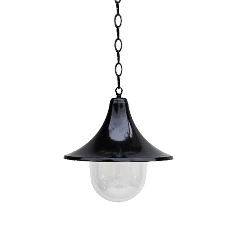 Rust/Black Antique Flared Pendant Light With Clear Glass Shade For Outdoor - 1 Bulb Hanging Lamp