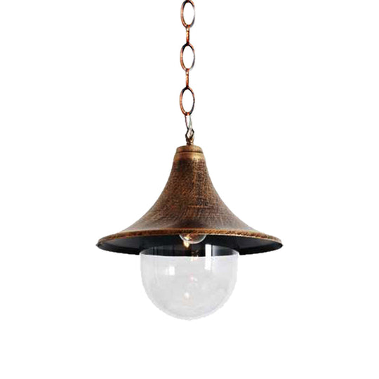 Outdoor Antique Flared Pendant Light with Clear Glass Shade - Rust/Black Finish, 1 Bulb Hanging Lamp