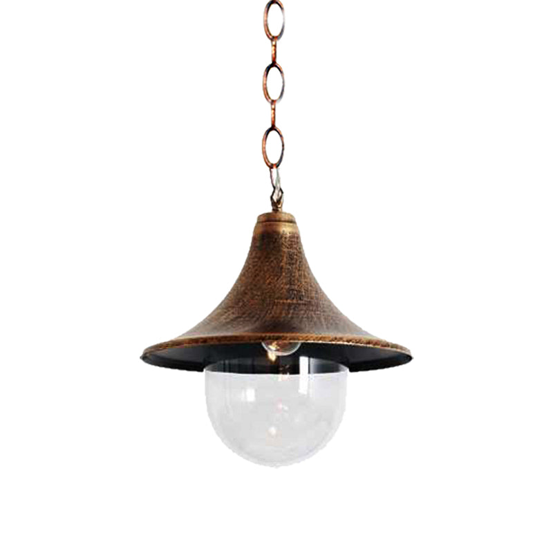 Rust/Black Antique Flared Pendant Light With Clear Glass Shade For Outdoor - 1 Bulb Hanging Lamp