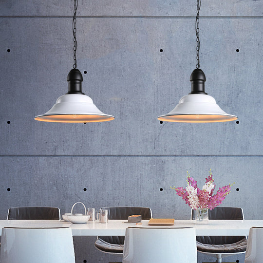 Vintage Industrial Pendant Light with Bell Shade for Dining Rooms - White