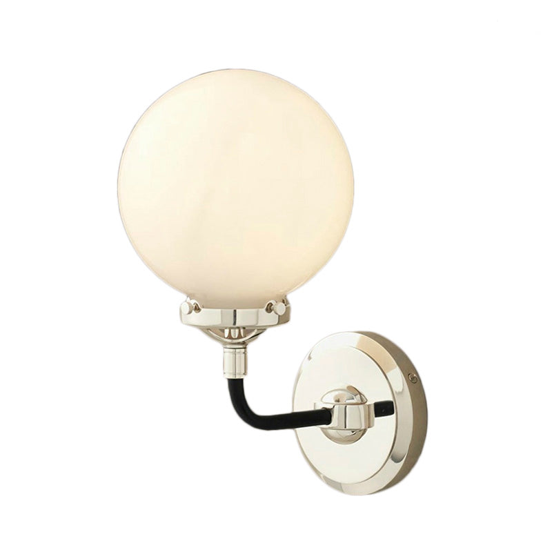 Modern Opal Glass Sconce Light With Globe Shade In Antique Brass/Chrome