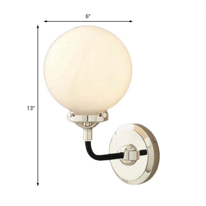 Modern Opal Glass Sconce Light With Globe Shade In Antique Brass/Chrome