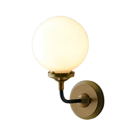 Modern Opal Glass Sconce Light With Globe Shade In Antique Brass/Chrome