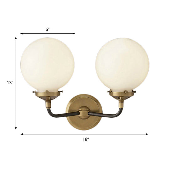 Modern Opal Glass Sconce Light With Globe Shade In Antique Brass/Chrome