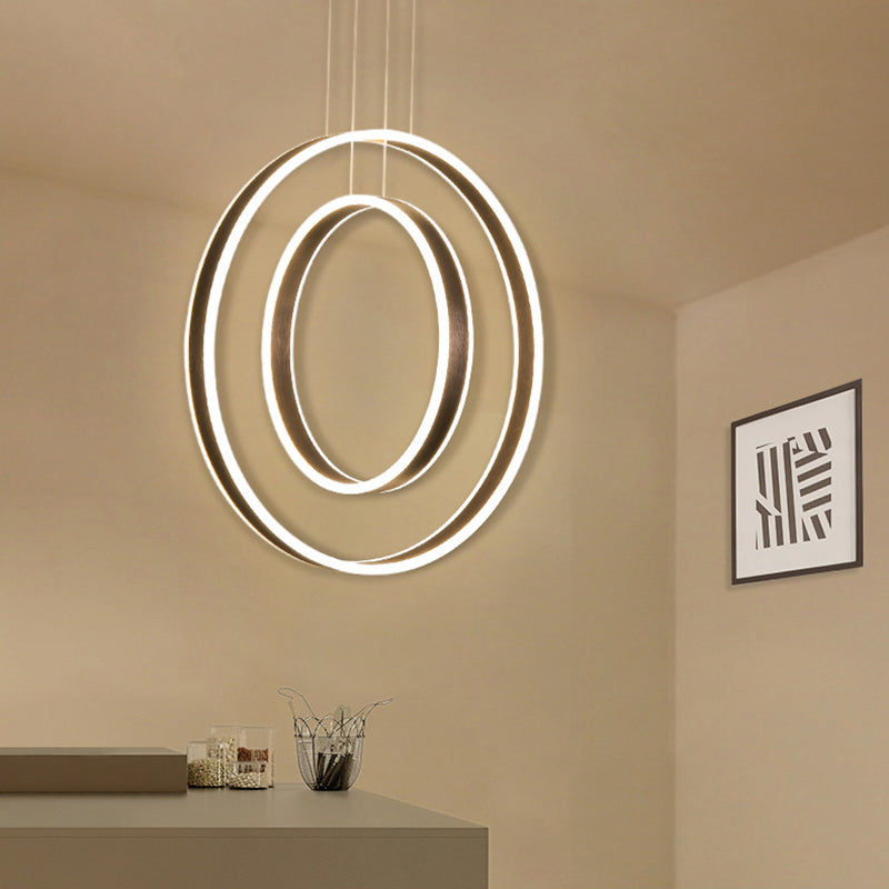 Minimalist Led Acrylic Chandelier Pendant - 23.5/31.5 Diameter Rings Brown Ceiling Light In