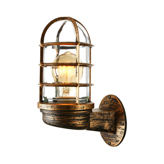 Industrial Glass Wall Lamp With Cage Single Bulb In Pink/Blue/Green For Living Room Sconce