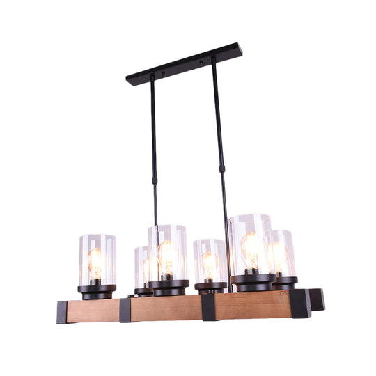 Industrial Brown Island Lighting With Clear Glass Cylinder Shades - 3/6 Lights Perfect For Dining