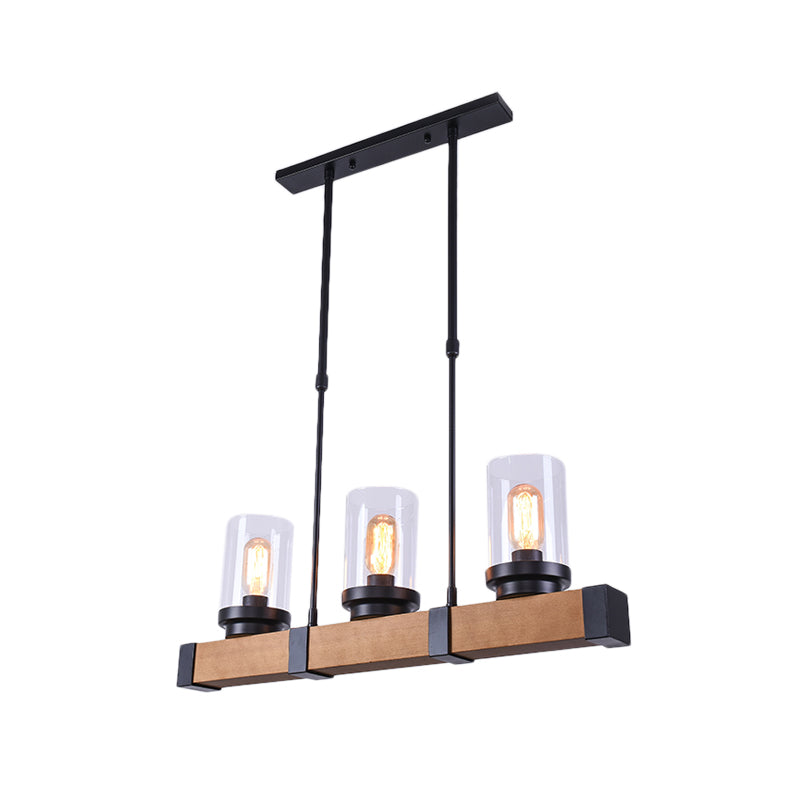 Industrial Brown Island Lighting With Clear Glass Cylinder Shades - 3/6 Lights Perfect For Dining