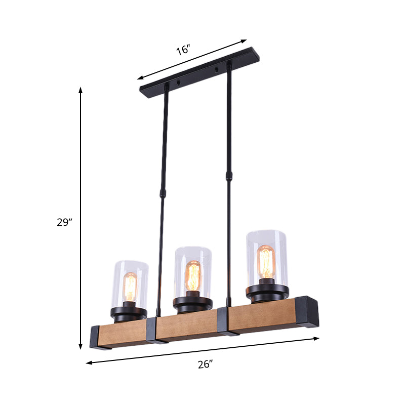 Industrial Brown Island Lighting With Clear Glass Cylinder Shades - 3/6 Lights Perfect For Dining