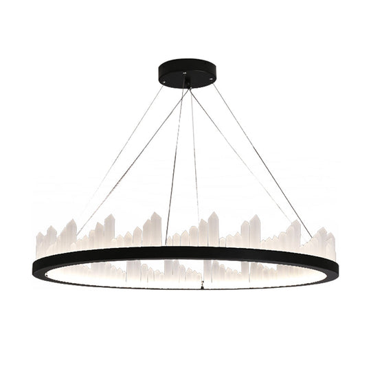 16/23.5 Circular Led Chandelier Light - Nordic Style Acrylic Black Hanging For Kitchen