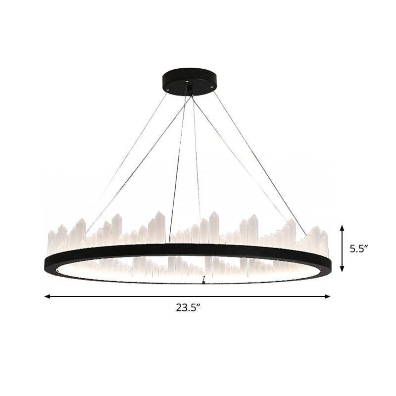 16/23.5 Circular Led Chandelier Light - Nordic Style Acrylic Black Hanging For Kitchen