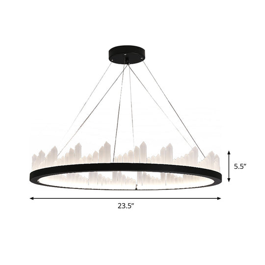 16/23.5 Circular Led Chandelier Light - Nordic Style Acrylic Black Hanging For Kitchen