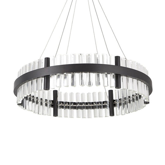 Modern Crystal Black Led Pendant Chandelier In Warm Light - 16/23.5 Wide Ideal For Living Room