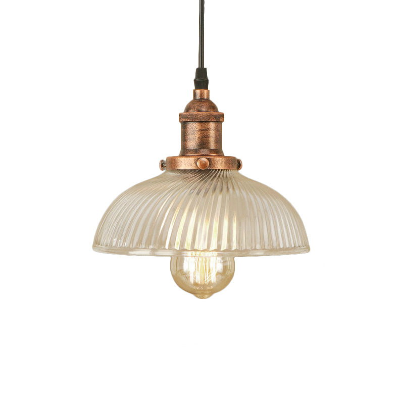 1-Light Ribbed Glass Dome Pendant Ceiling Light for Industrial & Rustic Settings.