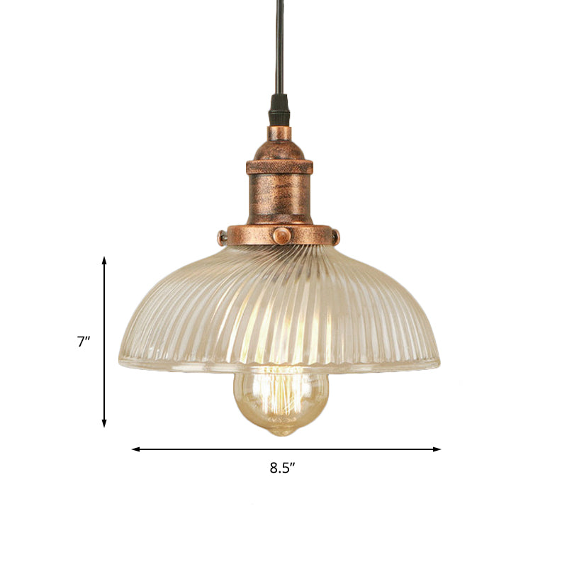 Dome Pendant Ceiling Light: Industrial Ribbed Glass - Black/Bronze/Rust Finish 1 Light Dining Room