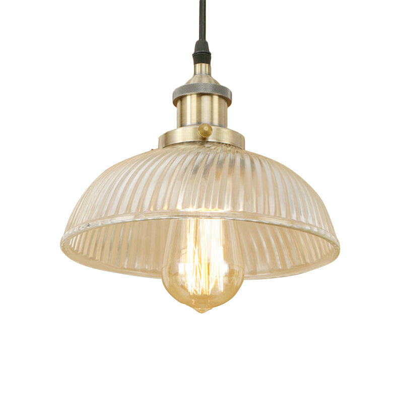 1-Light Ribbed Glass Dome Pendant Ceiling Light for Industrial & Rustic Settings.