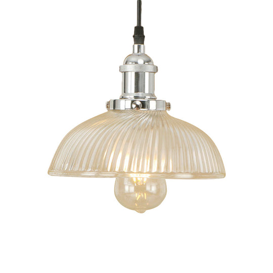 Dome Pendant Ceiling Light: Industrial Ribbed Glass - Black/Bronze/Rust Finish 1 Light Dining Room