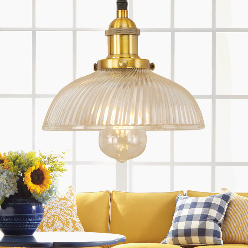 Dome Pendant Ceiling Light: Industrial Ribbed Glass - Black/Bronze/Rust Finish 1 Light Dining Room