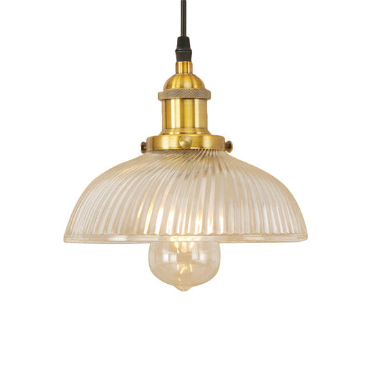 1-Light Ribbed Glass Dome Pendant Ceiling Light for Industrial & Rustic Settings.