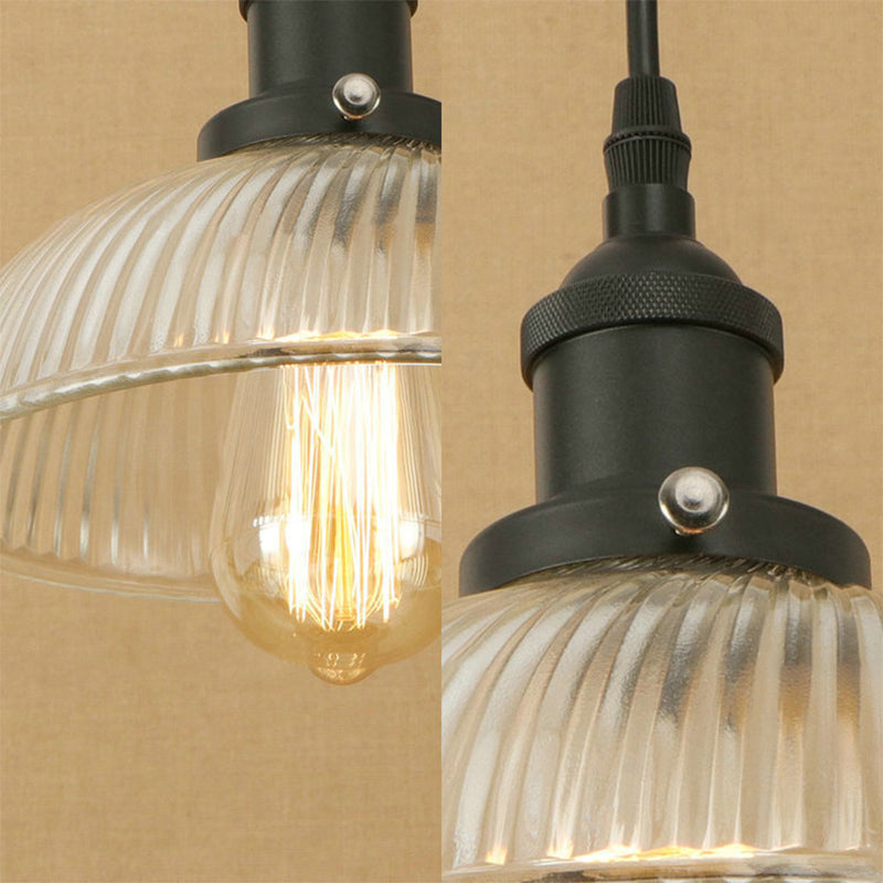 1-Light Ribbed Glass Dome Pendant Ceiling Light for Industrial & Rustic Settings.