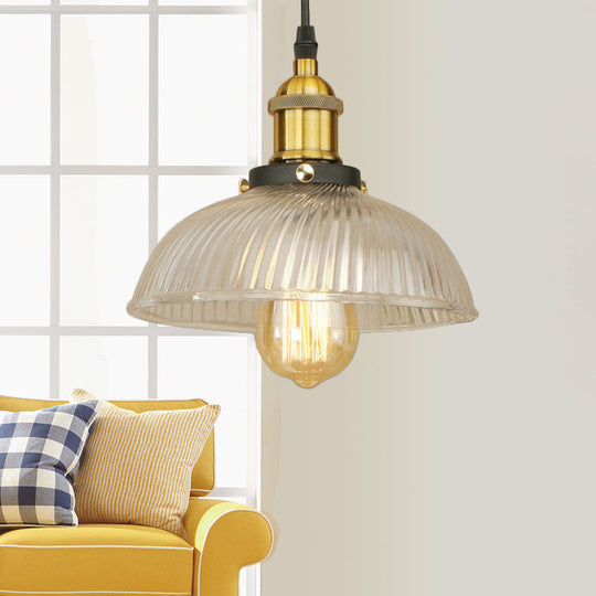 Dome Pendant Ceiling Light: Industrial Ribbed Glass - Black/Bronze/Rust Finish 1 Light Dining Room