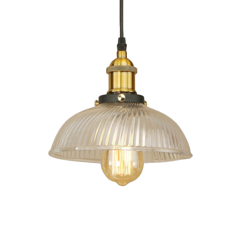 1-Light Ribbed Glass Dome Pendant Ceiling Light for Industrial & Rustic Settings.