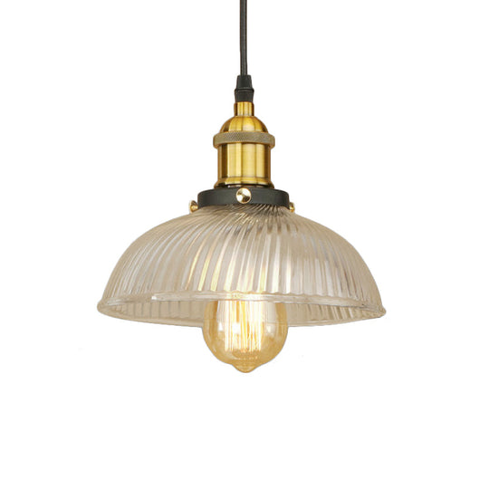 Dome Pendant Ceiling Light: Industrial Ribbed Glass - Black/Bronze/Rust Finish 1 Light Dining Room