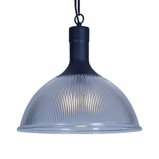 Industrial Ribbed Glass Dome Ceiling Light - Rust/Black Finish with 1 Light - Living Room Pendant Fixture