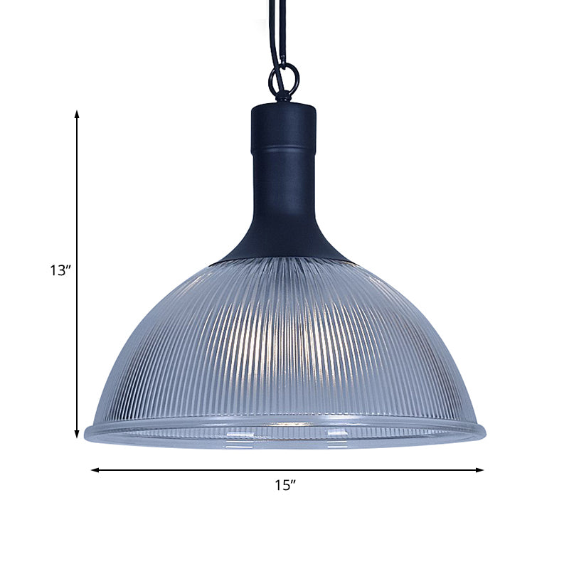 Industrial Ribbed Glass Dome Ceiling Light - Rust/Black Finish with 1 Light - Living Room Pendant Fixture