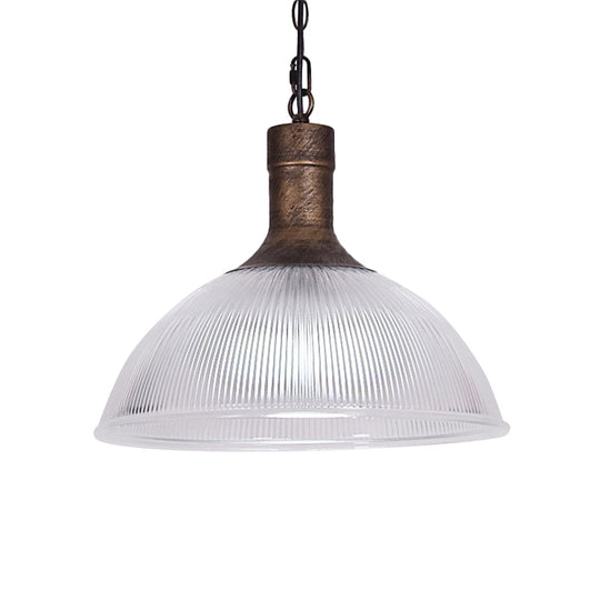 Industrial Ribbed Glass Dome Ceiling Light - Rust/Black Finish with 1 Light - Living Room Pendant Fixture