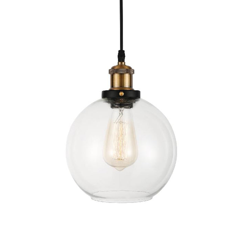 Adjustable Brass Pendant Light - Industrial Style Suspension Lamp with Clear Glass Globe