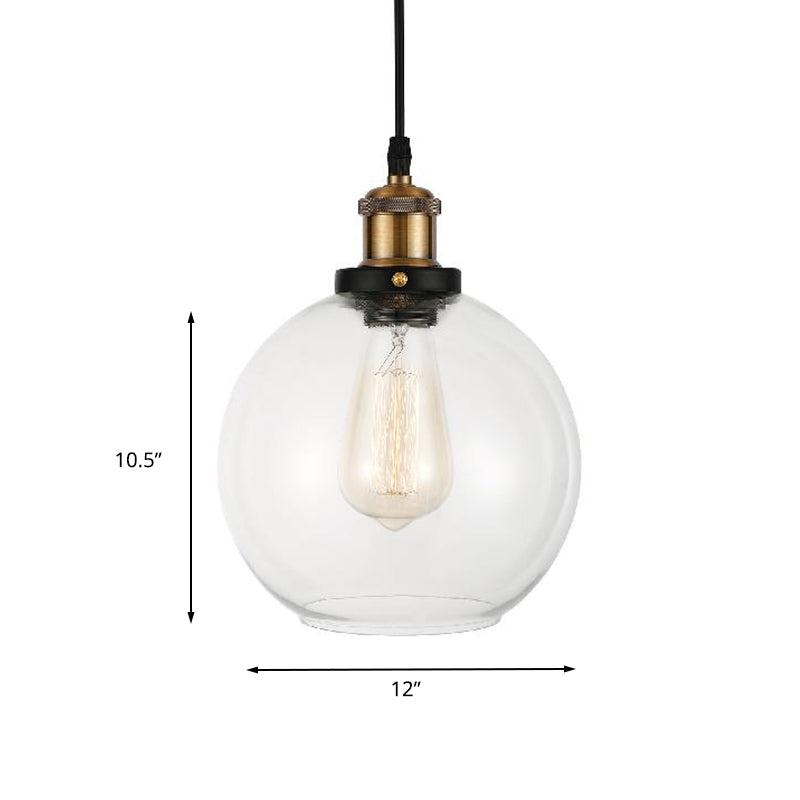 Adjustable Brass Pendant Light - Industrial Style Suspension Lamp with Clear Glass Globe