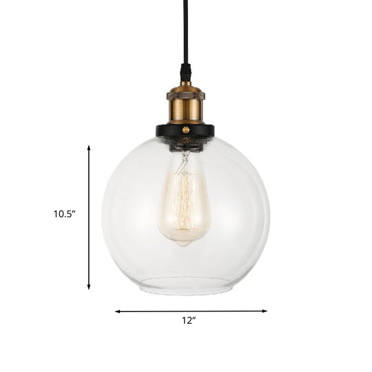 Adjustable Brass Pendant Light - Industrial Style Suspension Lamp with Clear Glass Globe