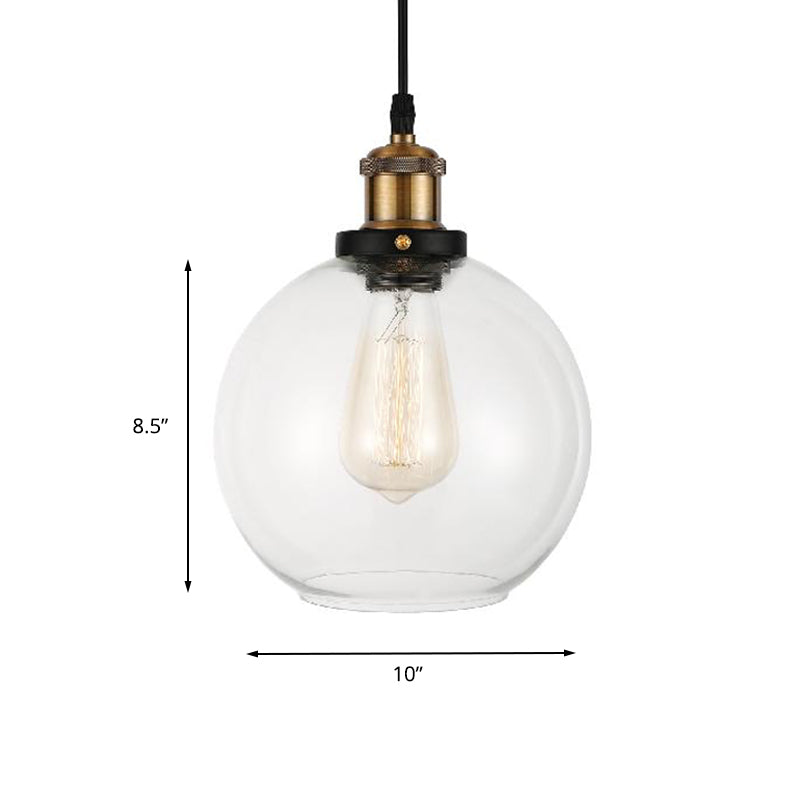 Adjustable Brass Pendant Light - Industrial Style Suspension Lamp with Clear Glass Globe