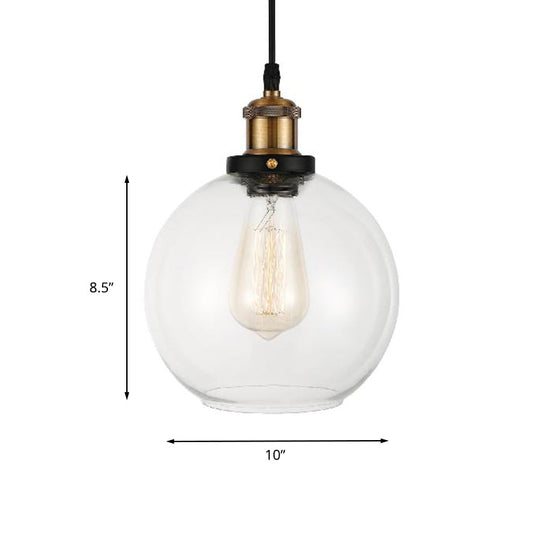 Adjustable Brass Pendant Light - Industrial Style Suspension Lamp with Clear Glass Globe