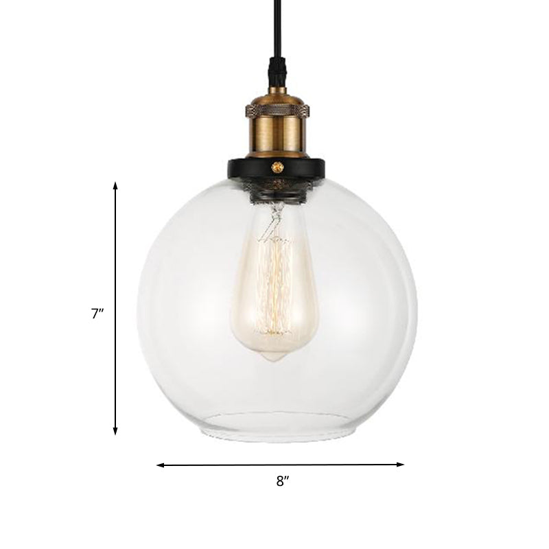 Adjustable Brass Pendant Light - Industrial Style Suspension Lamp with Clear Glass Globe