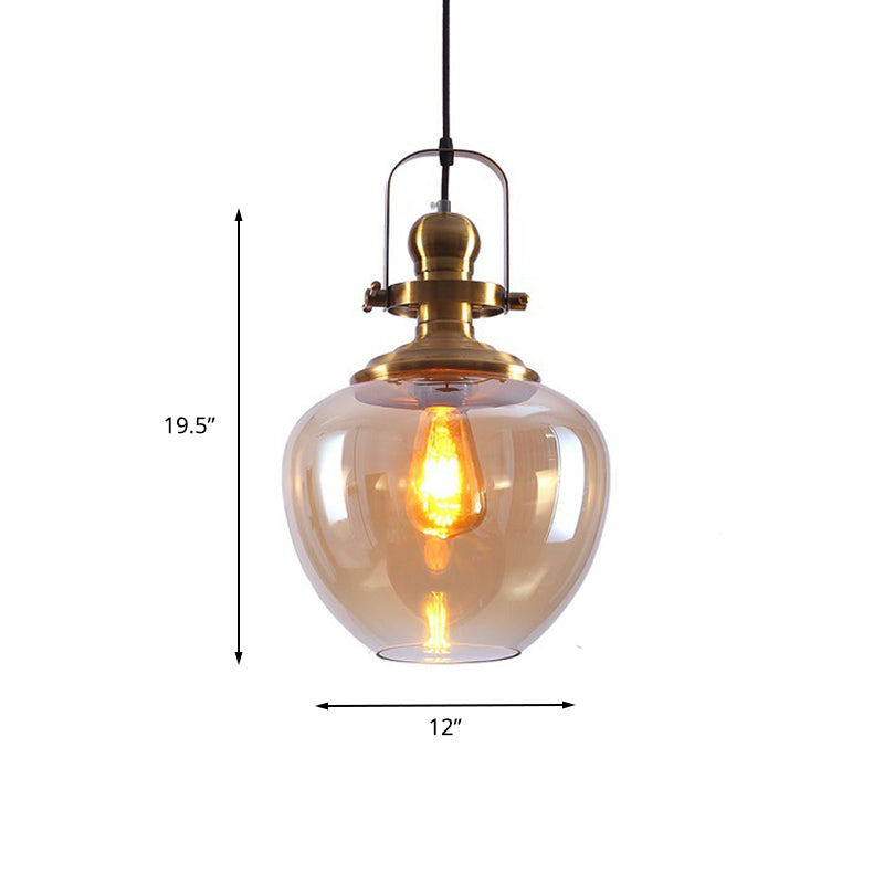 Industrial Amber Glass Brass Orb Pendant Ceiling Light for Living Room