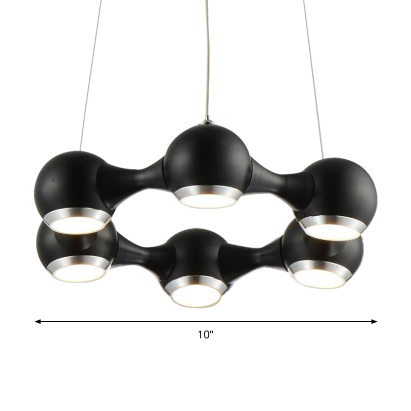 Modern Metal Dome Shade Hanging Light In Black/Chrome With Led Chandelier For Dining Room