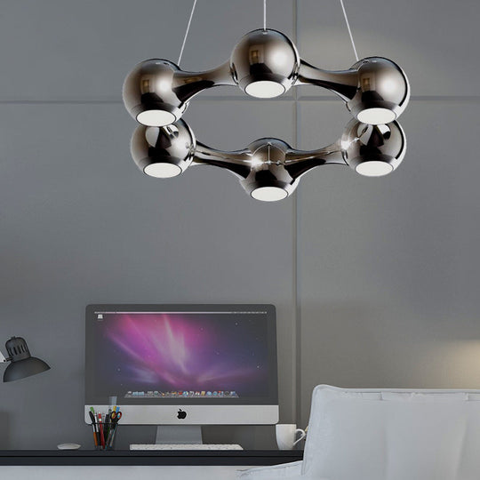 Modern Metal Dome Shade Hanging Light In Black/Chrome With Led Chandelier For Dining Room Chrome /