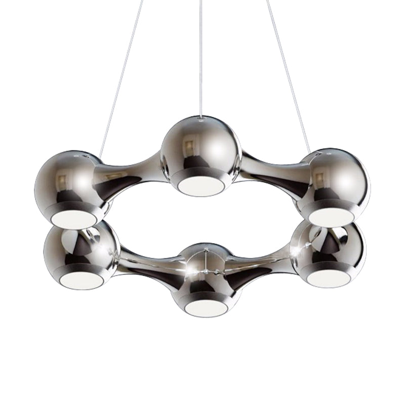 Modern Metal Dome Shade Hanging Light In Black/Chrome With Led Chandelier For Dining Room