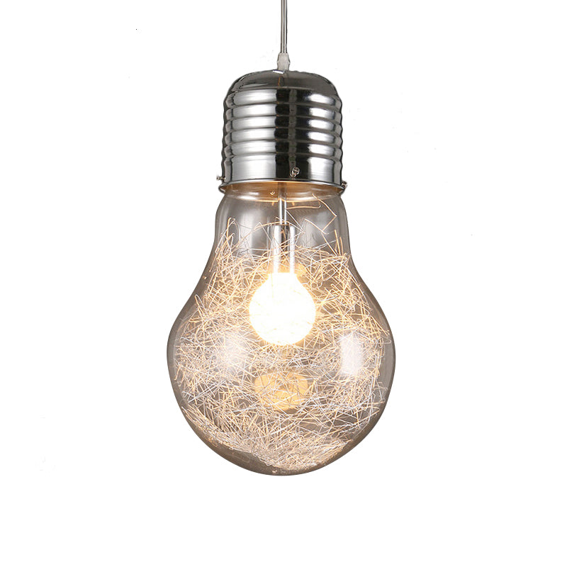 Industrial Pendant Light With Clear Glass Shade In Chrome - Bulb Shape 6/8.5/12 Wide