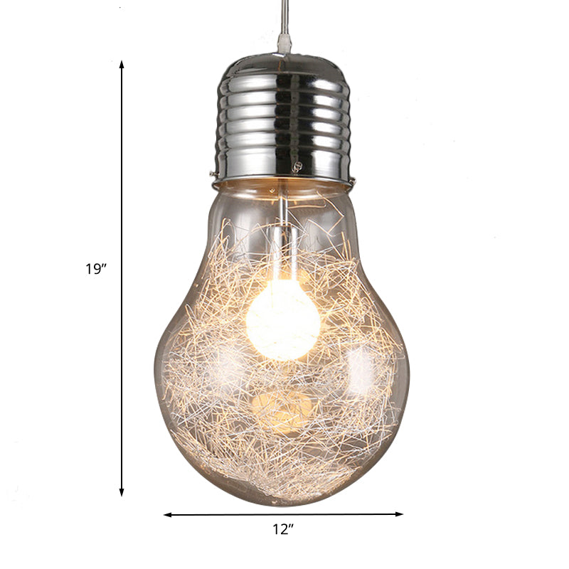 Industrial Bulb Shaped Pendant Light with Clear Glass in Chrome - 1 Light, 6"/8.5"/12" Wide