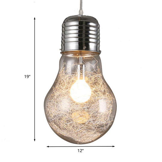 Industrial Pendant Light With Clear Glass Shade In Chrome - Bulb Shape 6/8.5/12 Wide