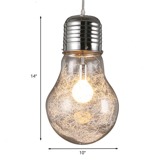 Industrial Bulb Shaped Pendant Light with Clear Glass in Chrome - 1 Light, 6"/8.5"/12" Wide